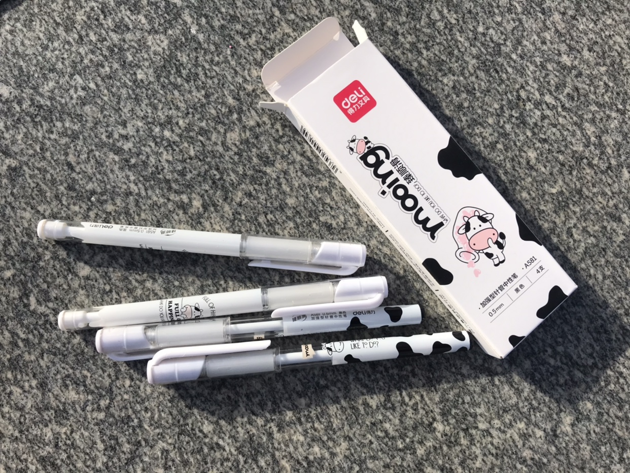 得力小奶牛中性笔4支