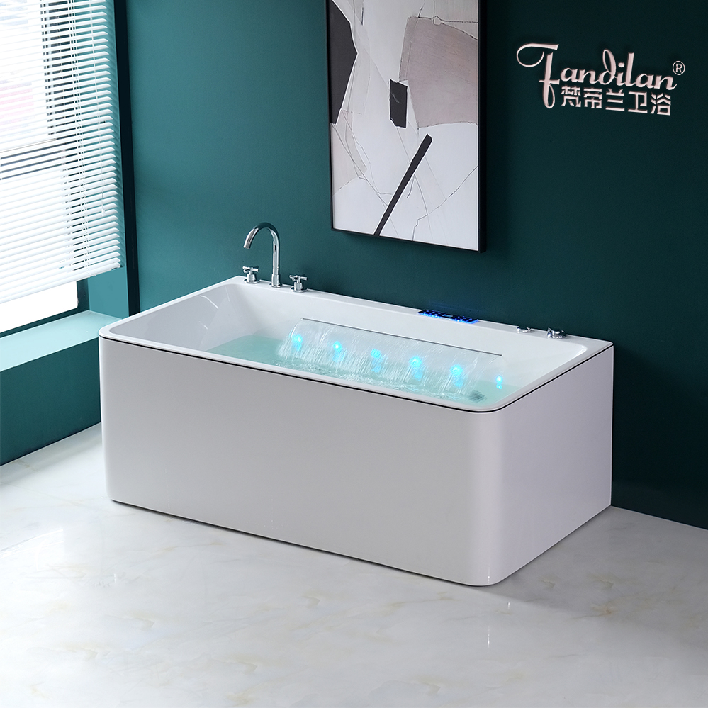 豪华独立式按摩恒温成人家用大瀑布浴缸亚克力薄边一体无缝浴盆池