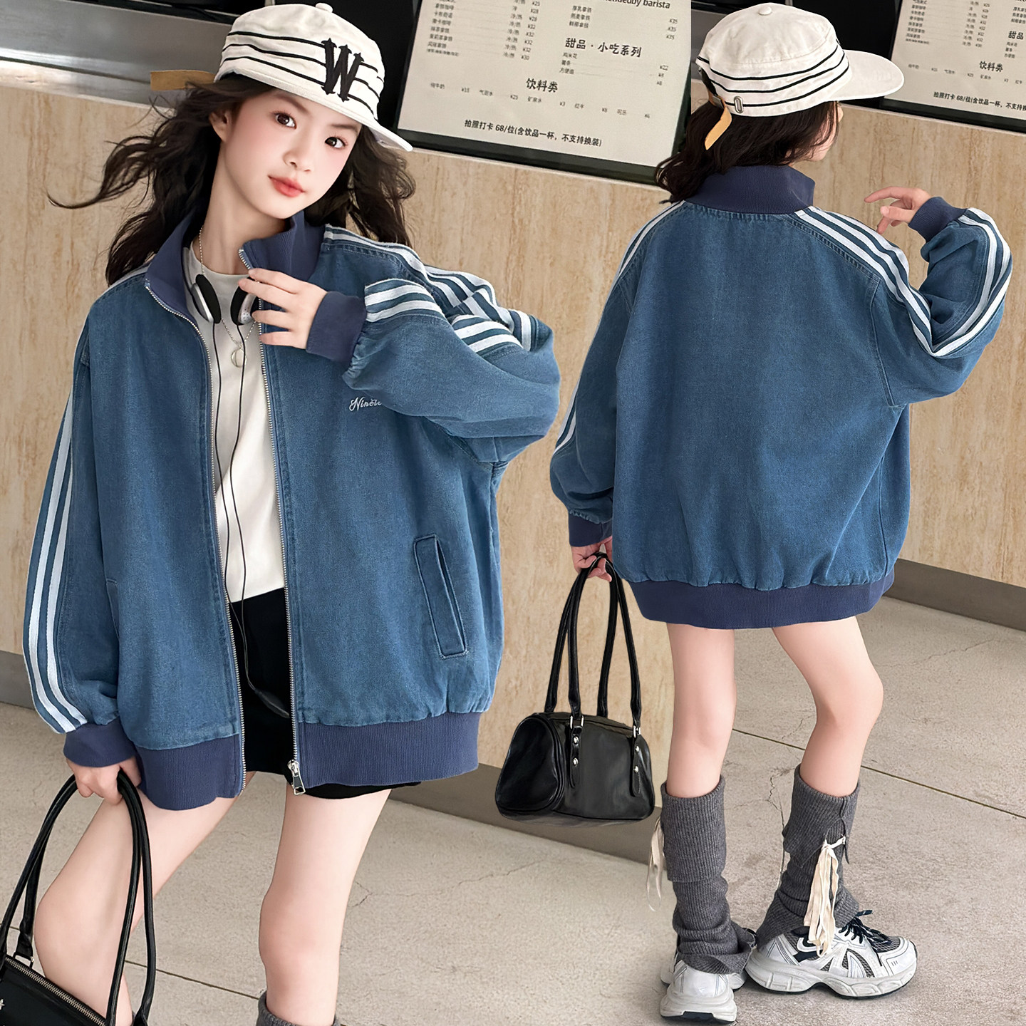 韩版春秋宽松牛仔夹克女童