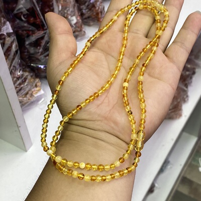 保真正品天然金珀项链琥珀蜜蜡花珀血珀锁骨链女款长链毛衣链配饰