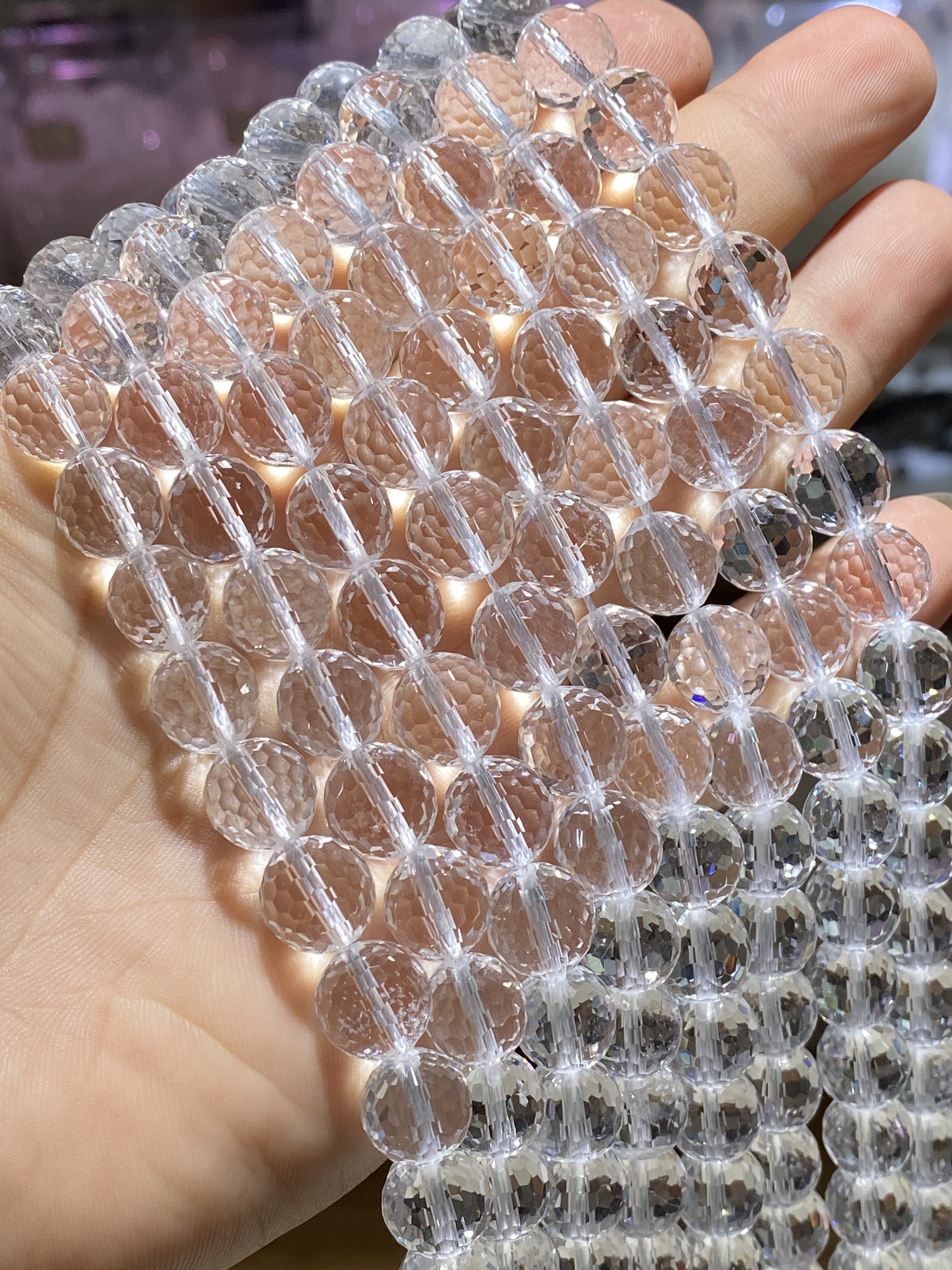 保真天然白水晶刻面盘珠散珠手串128刻面切面手链项链项链diy配珠