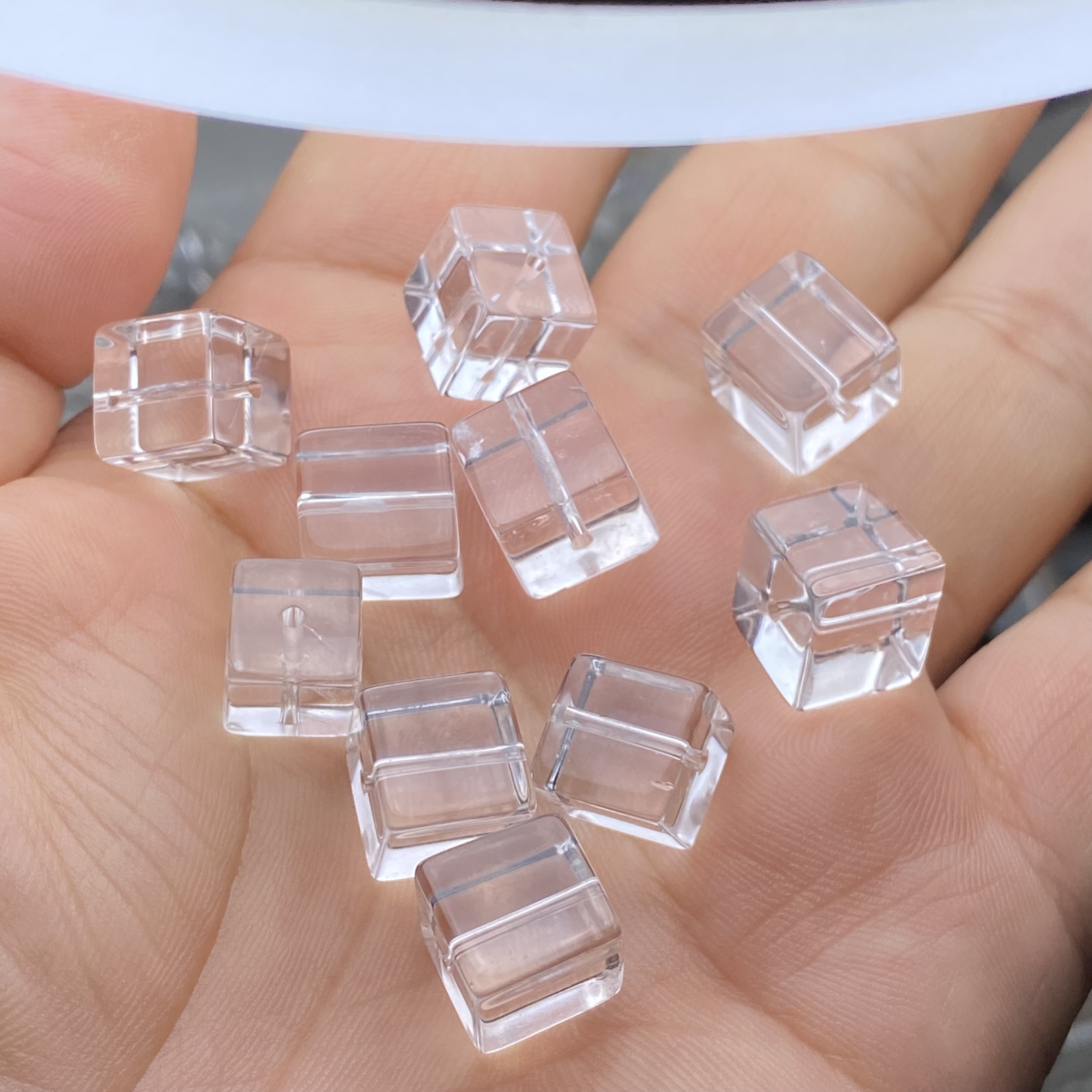 天然白水晶方块方糖冰块通孔手链手串项链diy配件配饰珠