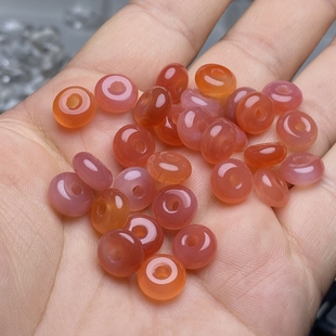 天然绯红玛瑙平安扣小扣子隔珠隔片手链手串项链diy配件饰小挂件