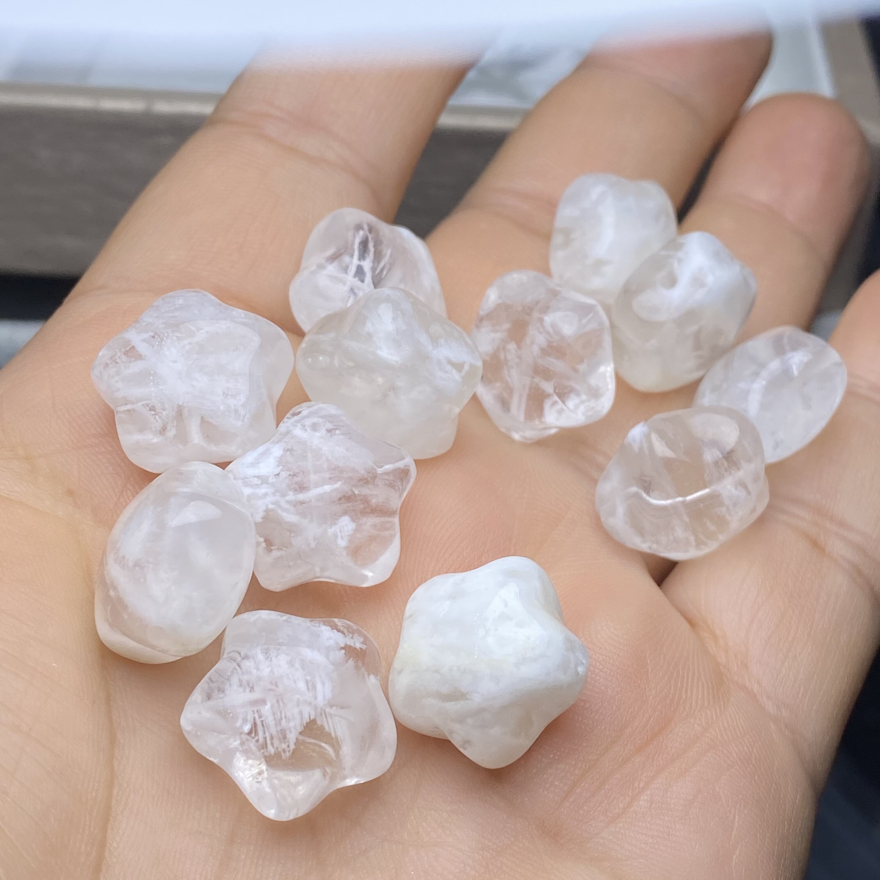 天然水晶白雪花幽灵五角星星散珠手串手链项链多宝diy配件配饰品