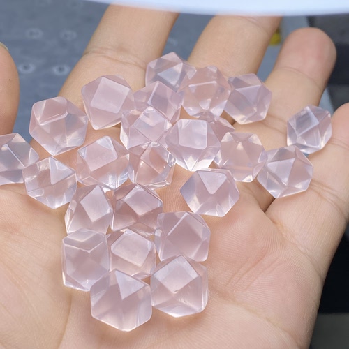天然粉水晶方糖八角八棱随形手串散珠子手链项链diy配件配饰品