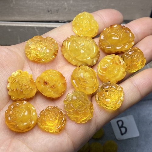 天然蜜蜡玫瑰花牡丹花吊坠手串手链项链挂件琥珀金珀diy配件配饰
