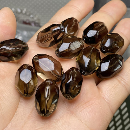 天然茶水晶随形原石异形通孔手串项链锁骨diy手链串饰散珠配件饰