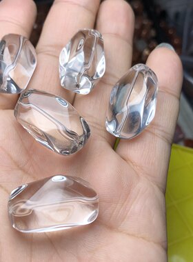 天然白黄茶水晶随行散珠桶珠糖豆白水晶随形手串项链diy饰品配件