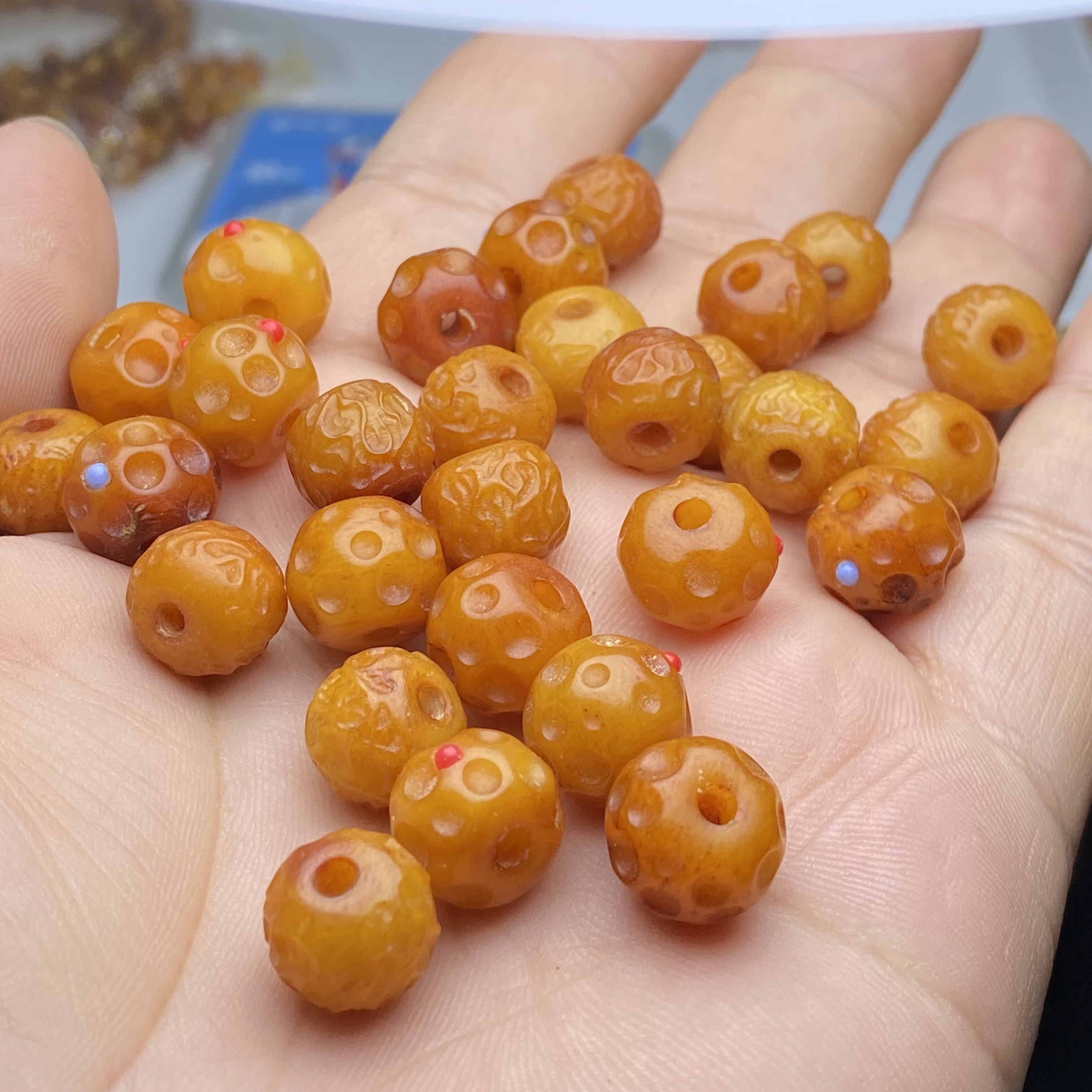 天然骆驼骨回纹桶珠鸡油黄蜜蜡色陨石散珠子手串文玩diy配饰配件