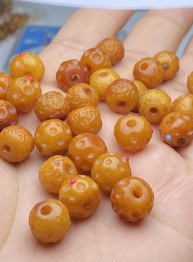 天然骆驼骨回纹桶珠鸡油黄蜜蜡色陨石散珠子手串文玩diy配饰配件