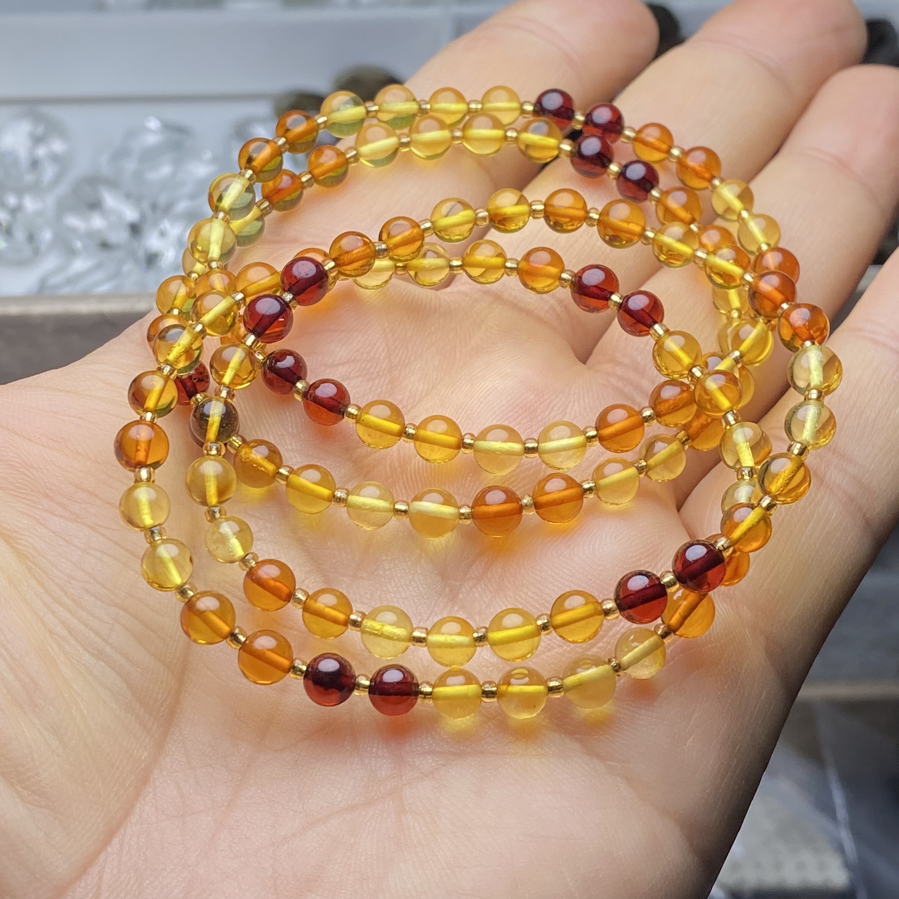正品天然血珀金珀蜜蜡手串琥珀多宝手链女款简约时尚女款饰品礼物