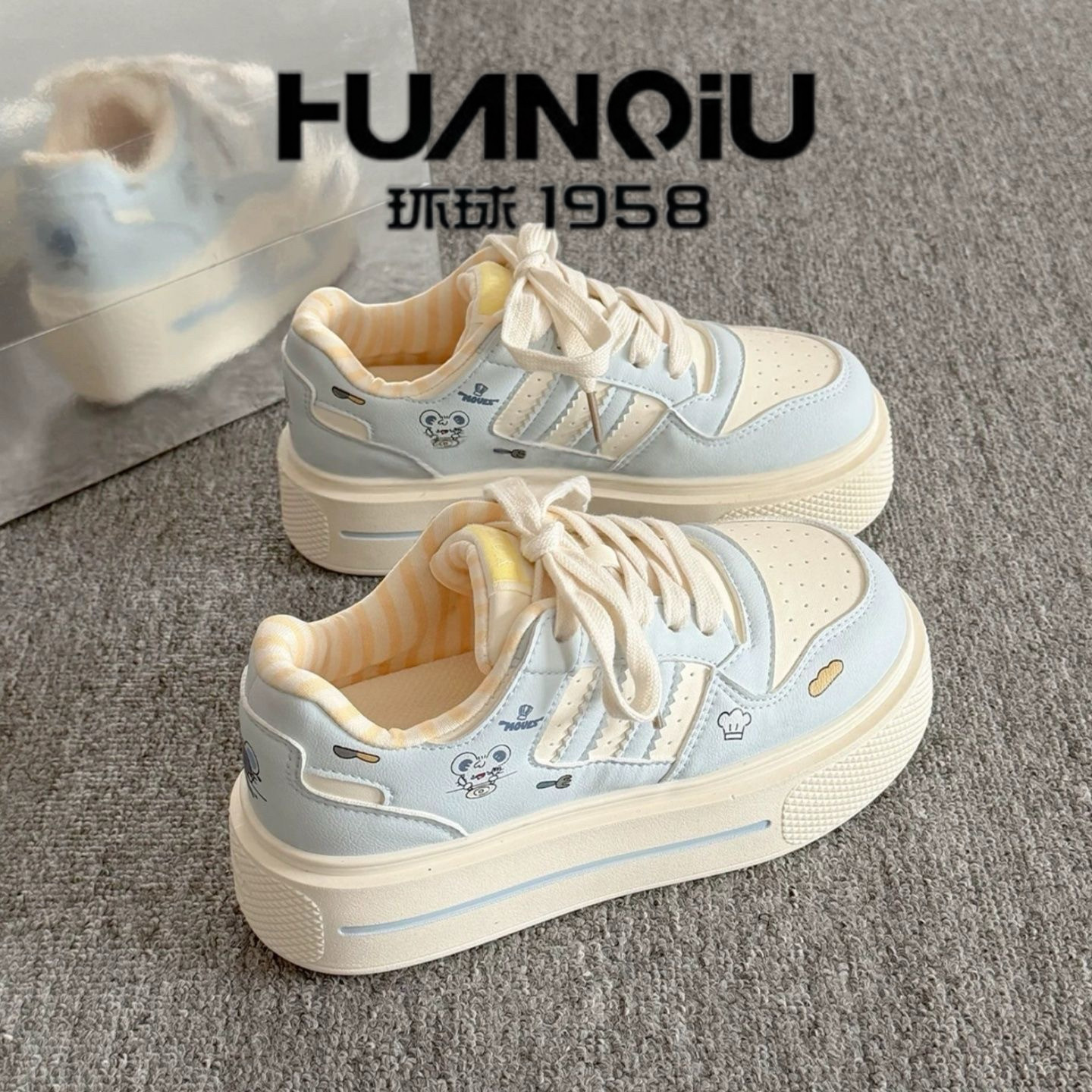 环球韩系小众厚底小白鞋女款2026新款增高板鞋子ins潮百搭面包鞋