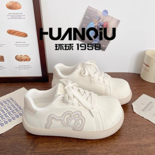 韩系卡通百搭休闲贝壳头板鞋 环球奶白KT猫厚底小白鞋 新款 春季 女款