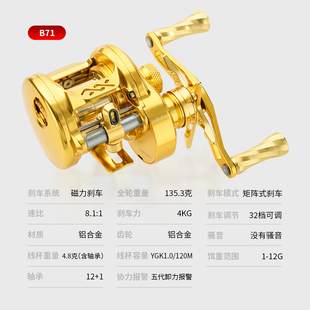 泷泽B71鼓轮CNC8速竞技全金属磁力刹车黑坑路亚渔轮超远投龙泽渔