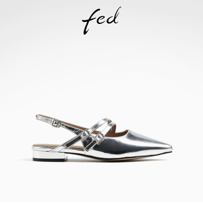 fed后空玛丽珍鞋夏季新款女鞋银色包头凉鞋穆勒鞋女D0509-ZFA006