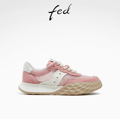 fed运动休闲鞋夏季新款女鞋厚底鞋粉色网面德训鞋女款D0415-YA763