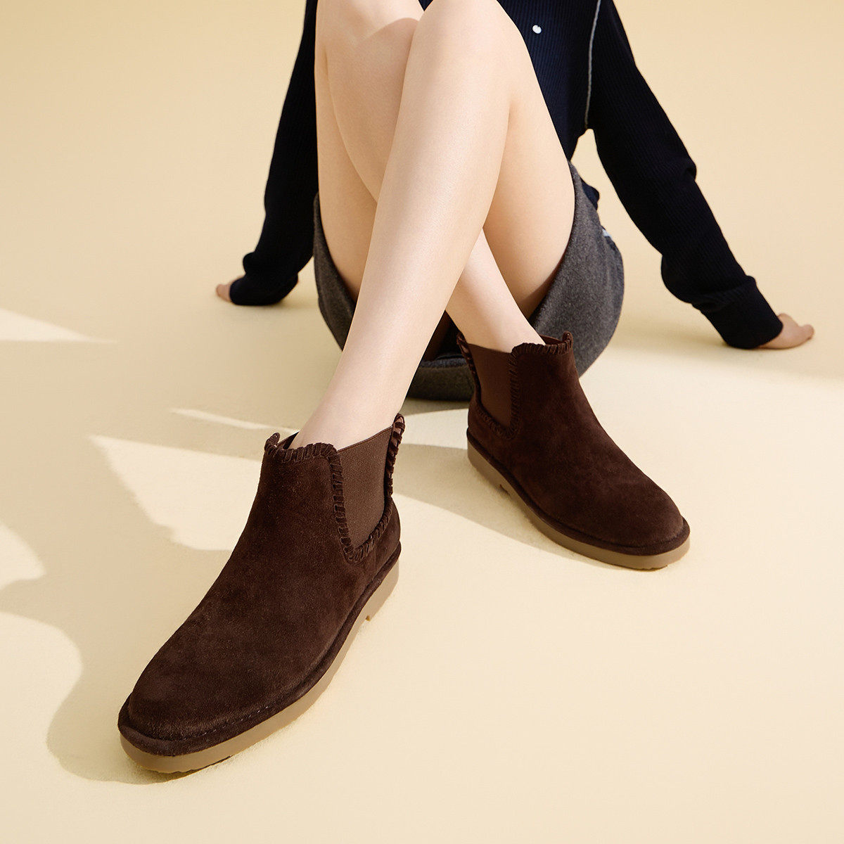 fed绒面羊皮秋冬女鞋真皮英伦靴子女短靴时装靴切尔西靴女,女鞋,切尔西靴,淘宝优惠券,粉丝福利购,淘宝优惠卷