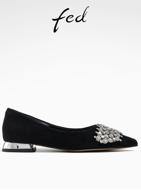 fed浅口单鞋秋季新款女鞋气质低跟黑色一脚蹬单鞋女款R0913-ZF070