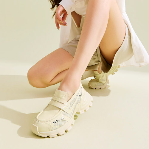fed【头层牛皮】秋季女鞋真皮松糕厚底百搭休闲鞋女单鞋乐福鞋女