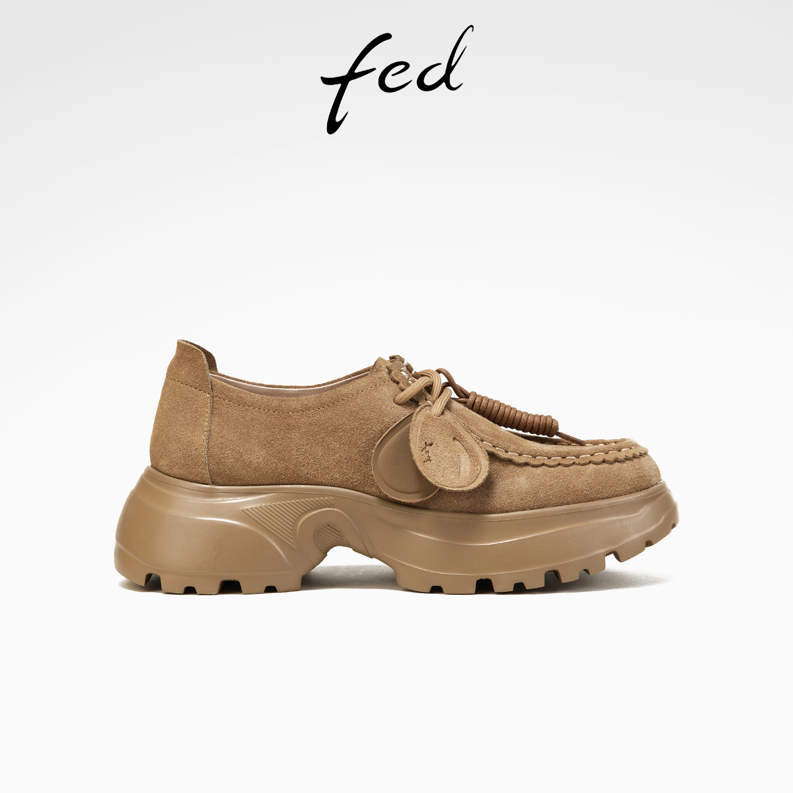 fed英伦风皮鞋春季新款女鞋绒面深口单鞋厚底袋鼠鞋女D1220-YA006