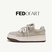 fed女鞋 女 德训鞋 秋户外复古厚底运动休闲鞋 女羊皮垫板鞋