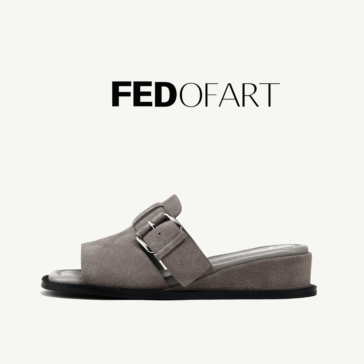 fed凉鞋夏季新款真皮坡跟平底百搭休闲勃肯一字带凉拖鞋女外穿