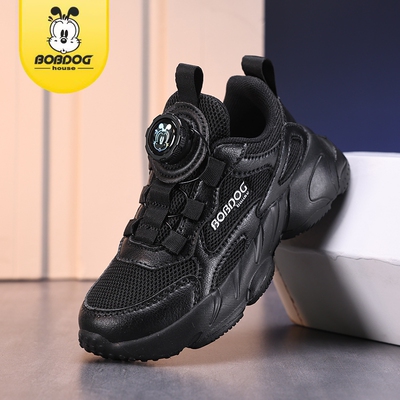 巴布家儿童鞋春秋网面休闲跑步鞋男女童学生鞋轻便软底黑色运动鞋
