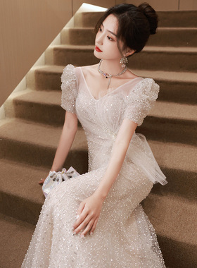 亮闪闪晚礼服高端轻奢小众新娘订婚敬酒服主持人宴会毕业成人礼裙