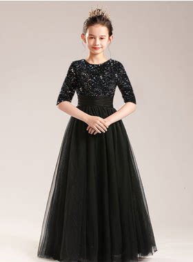 女童主持人高端礼服儿童钢琴演奏演出服花童小女孩公主裙走秀秋冬