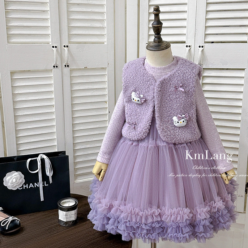 女童毛衣套装裙秋冬2025新款儿童库洛米公主裙女孩加绒长袖蓬蓬裙