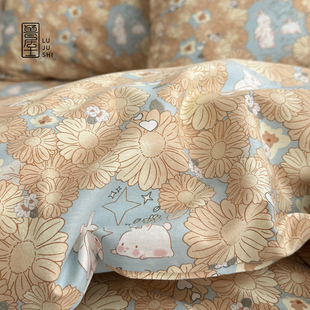 100%全棉斜纹床单被套被罩单人双人床笠可爱兔学生宿舍纯棉套装