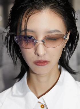 2025新款金属椭圆猫眼gm无框墨镜男女高级感辣妹Y2K水银太阳眼镜