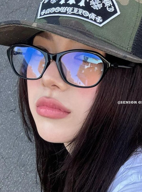 韩版复古周也迪丽热巴同款黑框素颜眼镜女方圆脸时髦可配近视度数