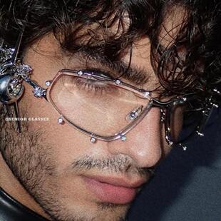 未来科技感重工满钻Y2K甜酷辣妹赛博朋克风凹造型护目太阳眼镜潮