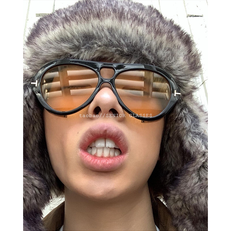 设计感T字欧美风双梁蛤蟆墨镜男ins朋克土酷嘻哈茶色太阳眼镜女