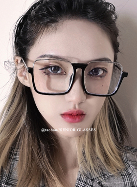 素颜神器半框眼镜女近视防蓝光斯文败类方形大框显瘦潮牌眼镜框男