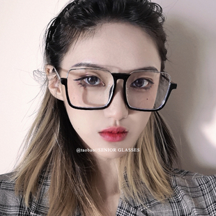 素颜神器半框眼镜女近视防蓝光斯文败类方形大框显瘦潮牌眼镜框男