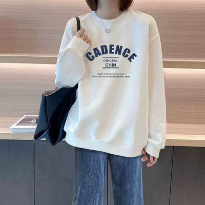 长袖卫衣女宽松慵懒风字母韩版圆领秋季薄款2025新款冬季加绒加厚