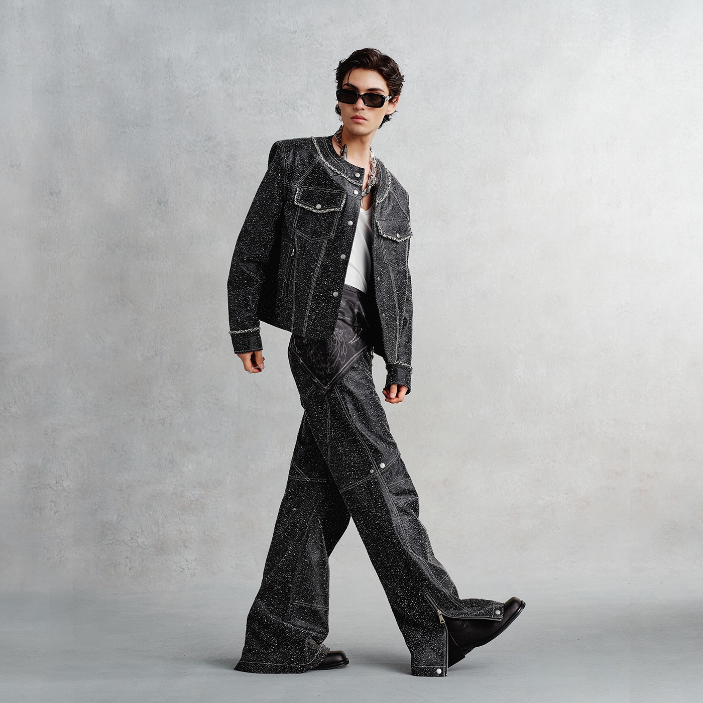 ordudiordu【叛客】无领解构设计感复古夹克外套直筒阔腿休闲裤