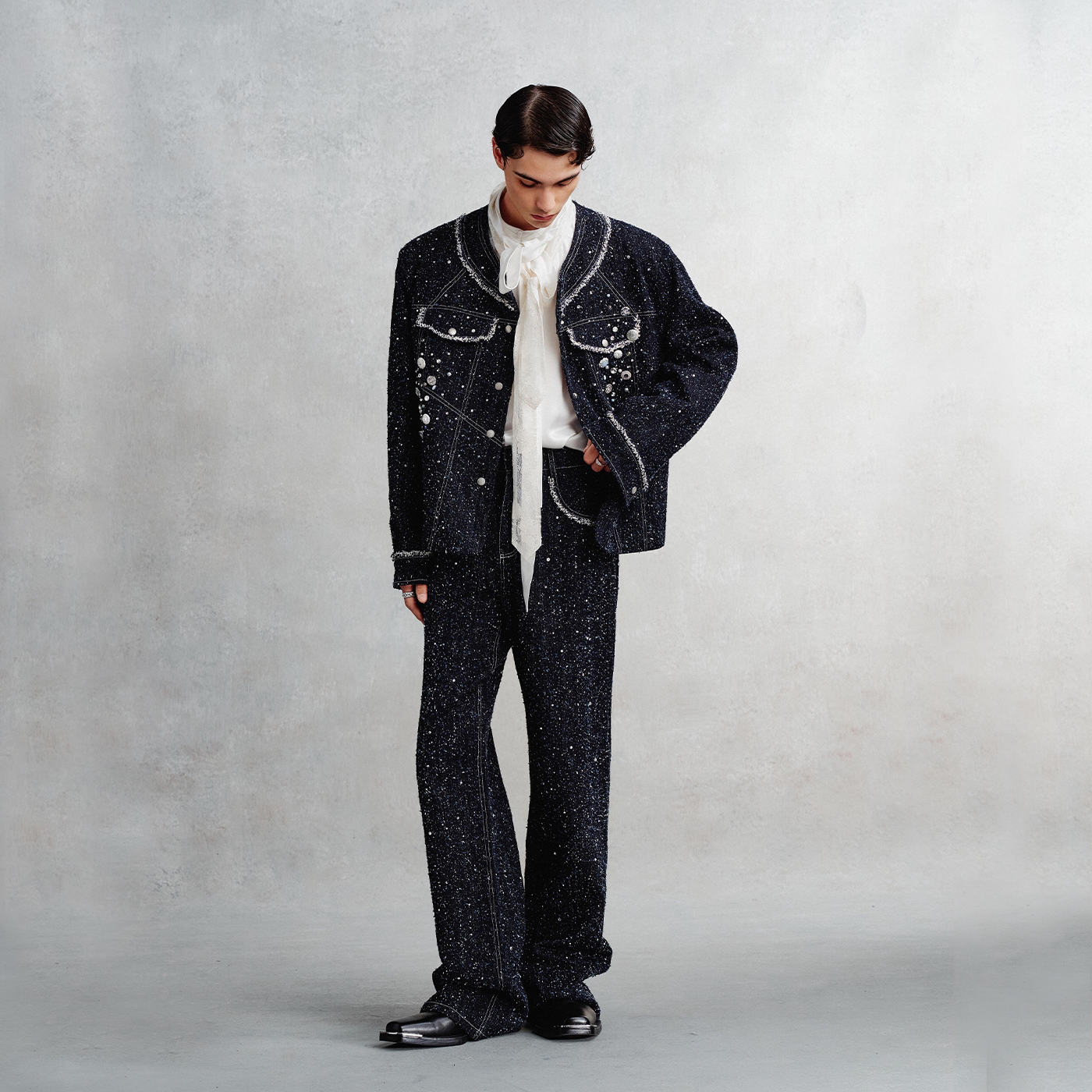 ordudiordu【荒檀礼序】小香风轻奢钉珠夹克外套直筒阔腿休闲裤