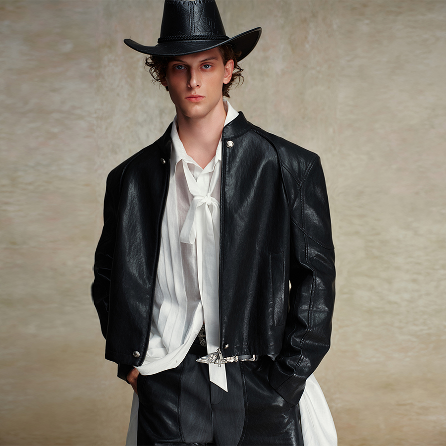 【王鹤棣同款】ordudiordu金属感结构小立领皮衣廓形气质夹克外套