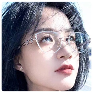 古丽女猫眼显瘦钻石闪边气质眼镜