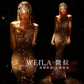 影楼新款 金色吊带亮片长裙舞台演出服 拍照异域风梦幻精灵写真服装