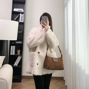 奢梵洁「毛毛外套」皮毛一体｜羊剪绒加厚立领中长款羊羔毛外套女