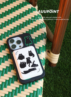 auupoint原创适用iphone16promax苹果14pro手机壳15黑色降解猫咪磁吸17ProMax全包软壳13pro小众设计卡通