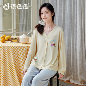 顶瓜瓜纯棉睡衣女春秋季长袖薄款