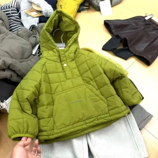 儿童外套2026冬季新款韩版连帽棉服男女童时髦保暖套头夹棉棉衣潮