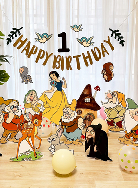 白雪公主蘑菇主题女孩生日布置kt板气球背景百天满月场景装饰定制