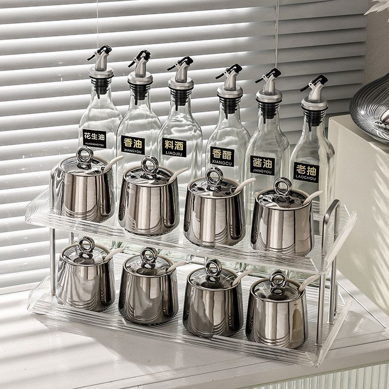 调味罐套装现代轻奢银色调料瓶