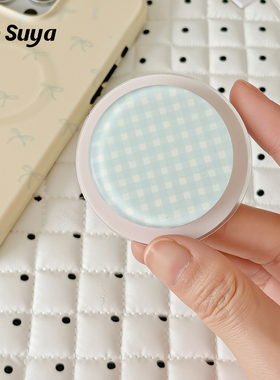 苏雅蓝色格纹手机磁吸支架适用于苹果17promax小米MagSafe新款手机支架背贴气囊式桌面支撑架高颜值超强吸附